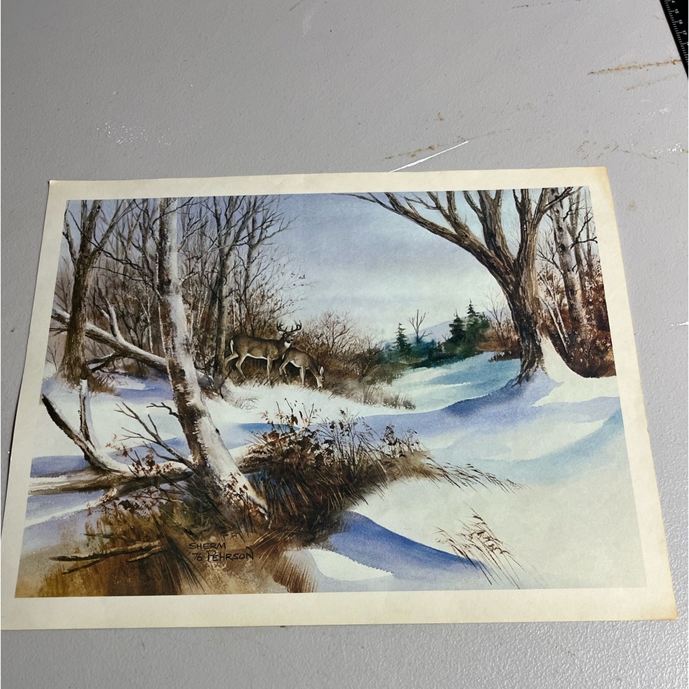 VINTAGE 1976 SHERM PEHRSON‎ WINTER PRINT 11x14